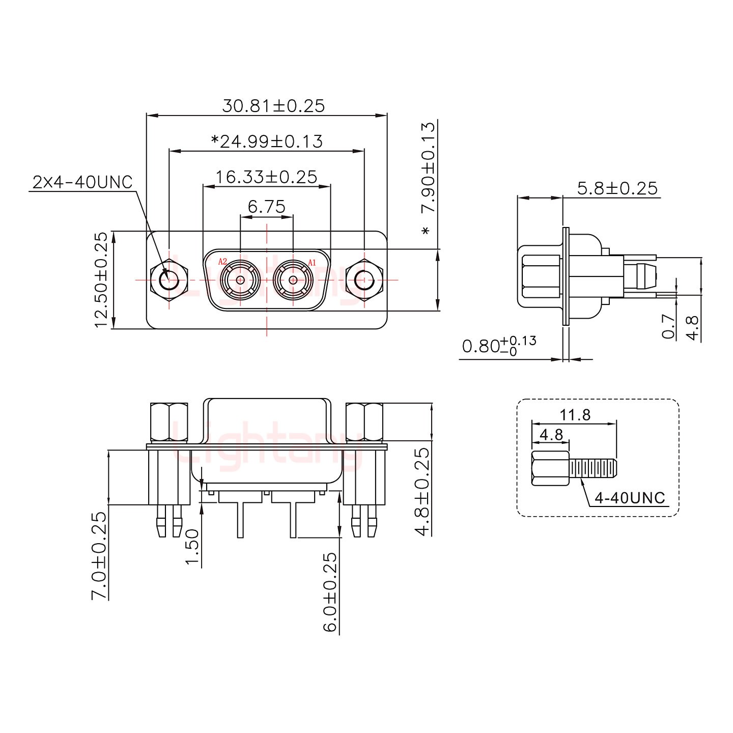 2W2母PCB直插板/鉚魚(yú)叉7.0/射頻同軸50歐姆