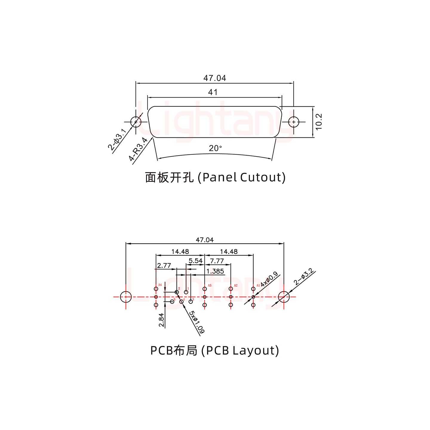 9W4母PCB直插板/鉚魚(yú)叉7.0/射頻同軸75歐姆