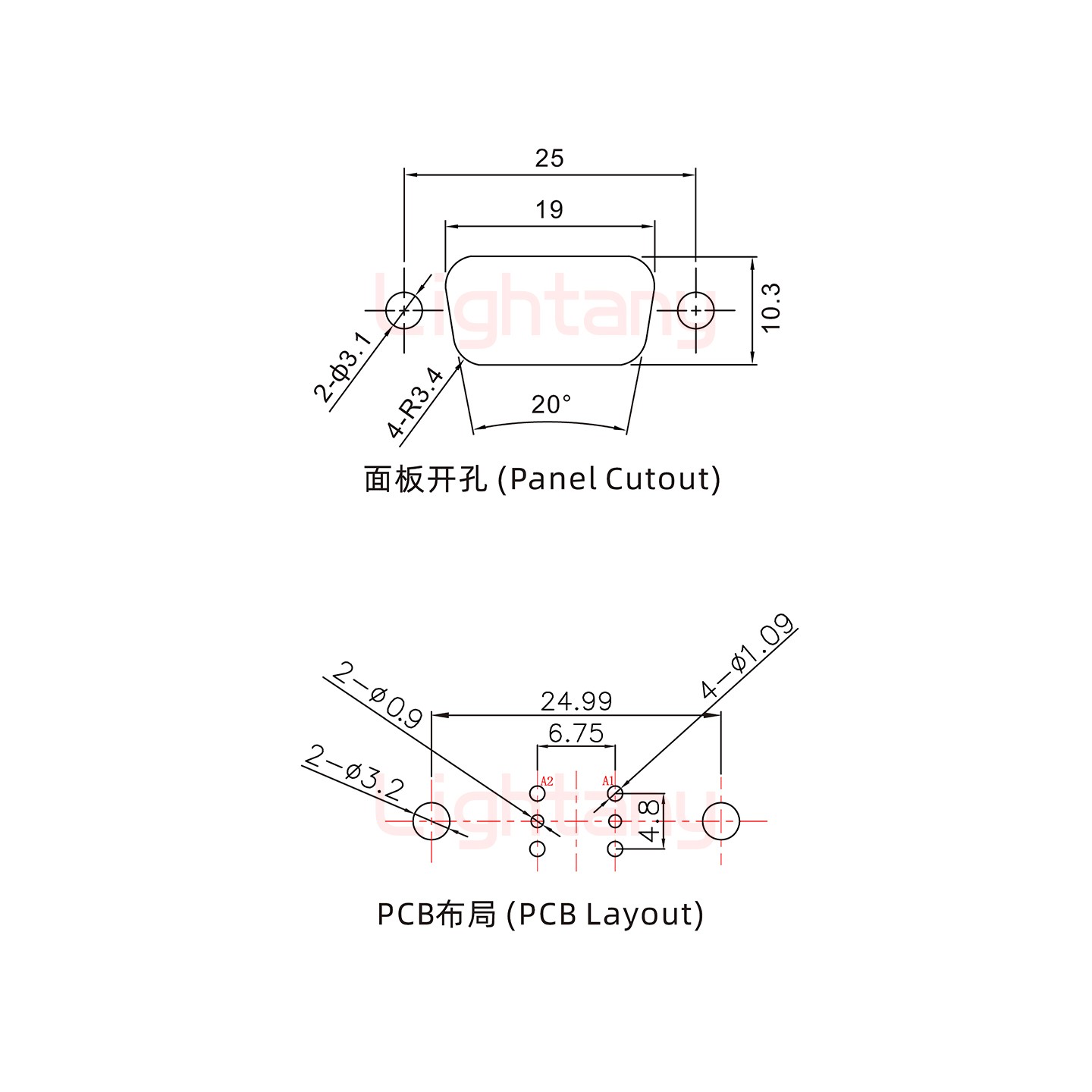 2W2母PCB直插板/鉚魚(yú)叉7.0/射頻同軸50歐姆
