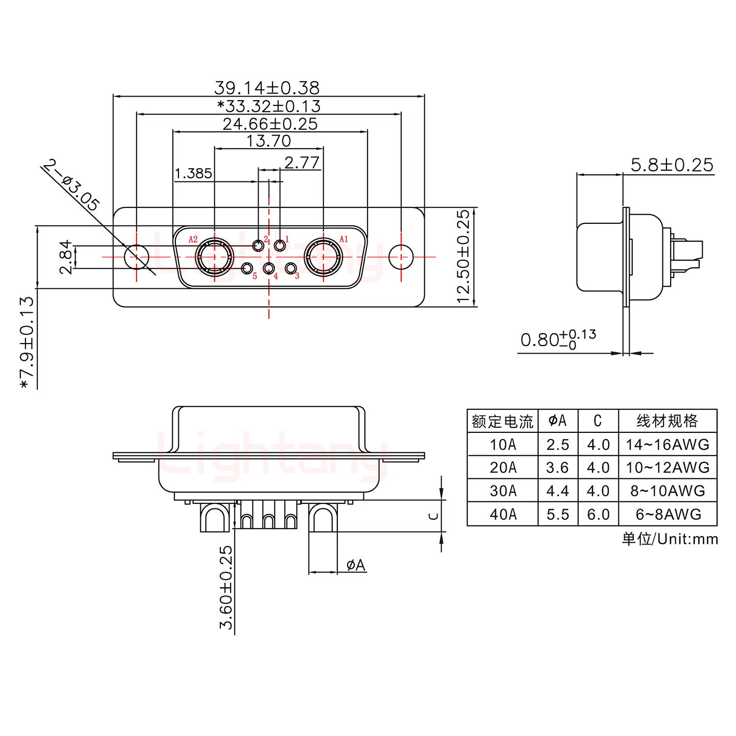 7W2母短體焊線(xiàn)/光孔/大電流30A