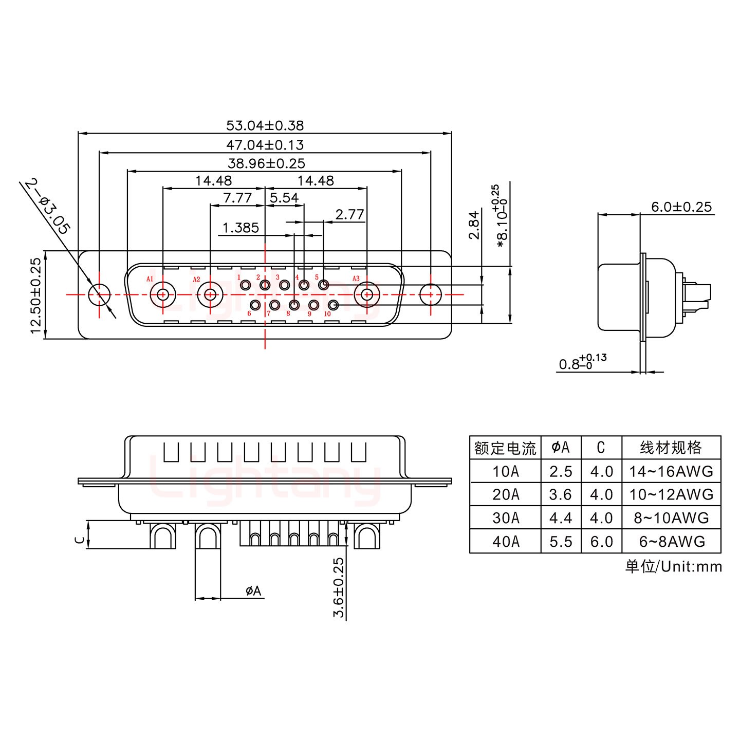 13W3公短體焊線(xiàn)/光孔/大電流10A