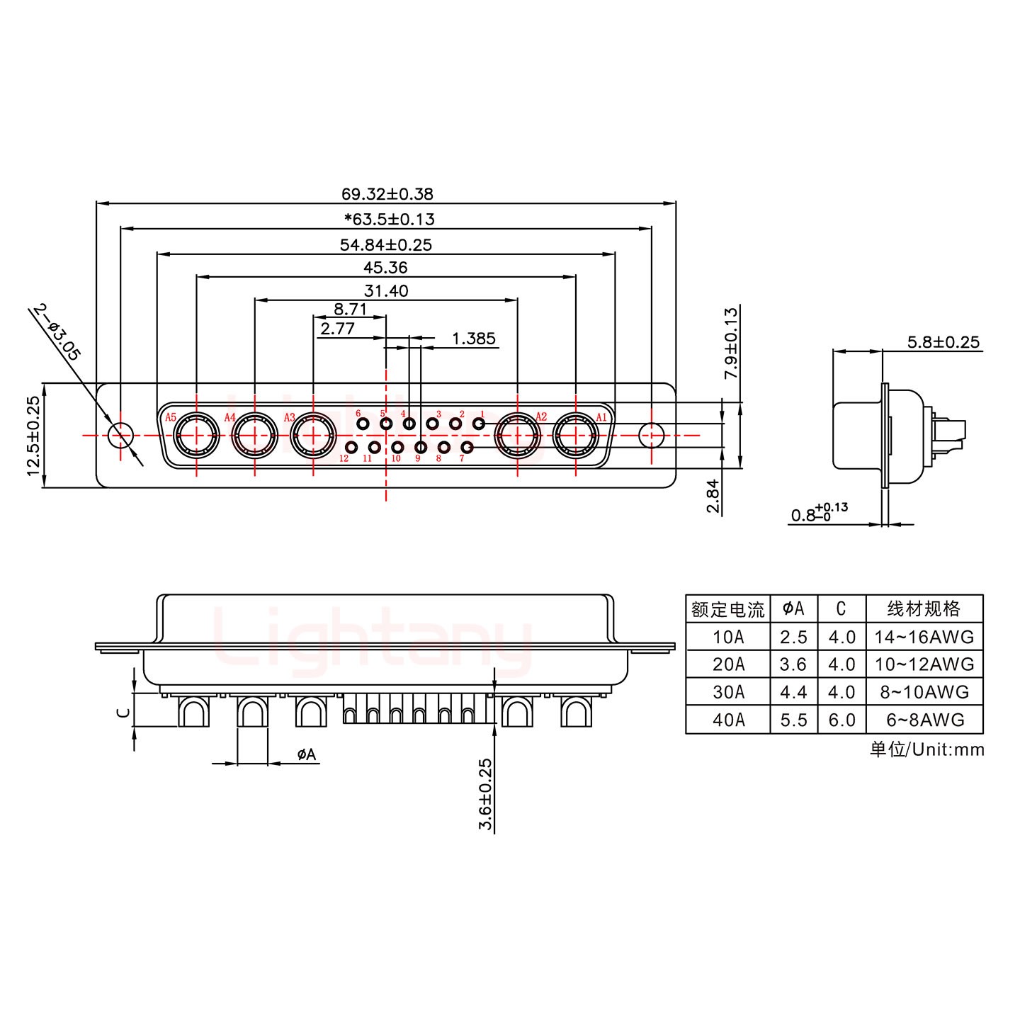 17W5母短體焊線40A+37P金屬外殼967斜出線4~12mm