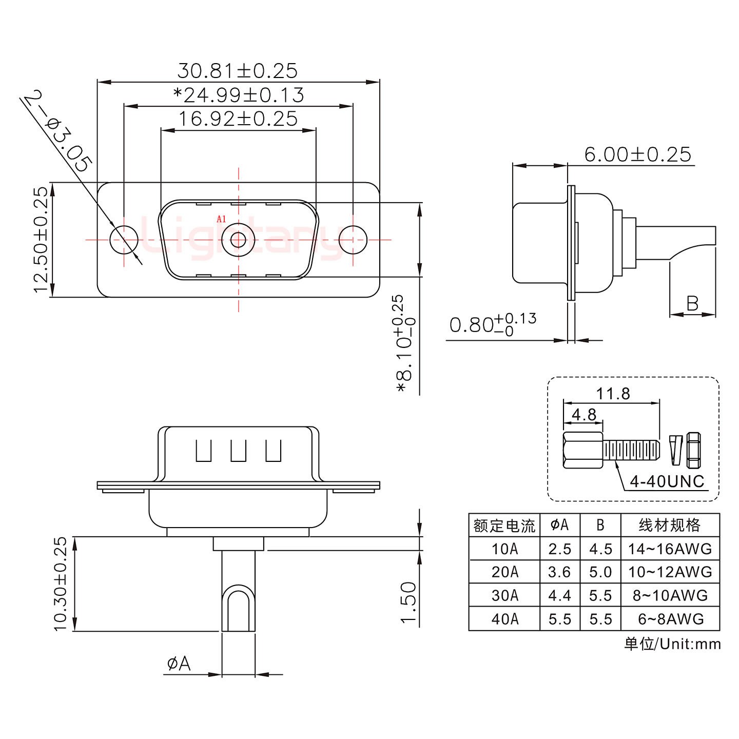 1W1公長(zhǎng)體焊線(xiàn)/配螺絲螺母/大電流10A