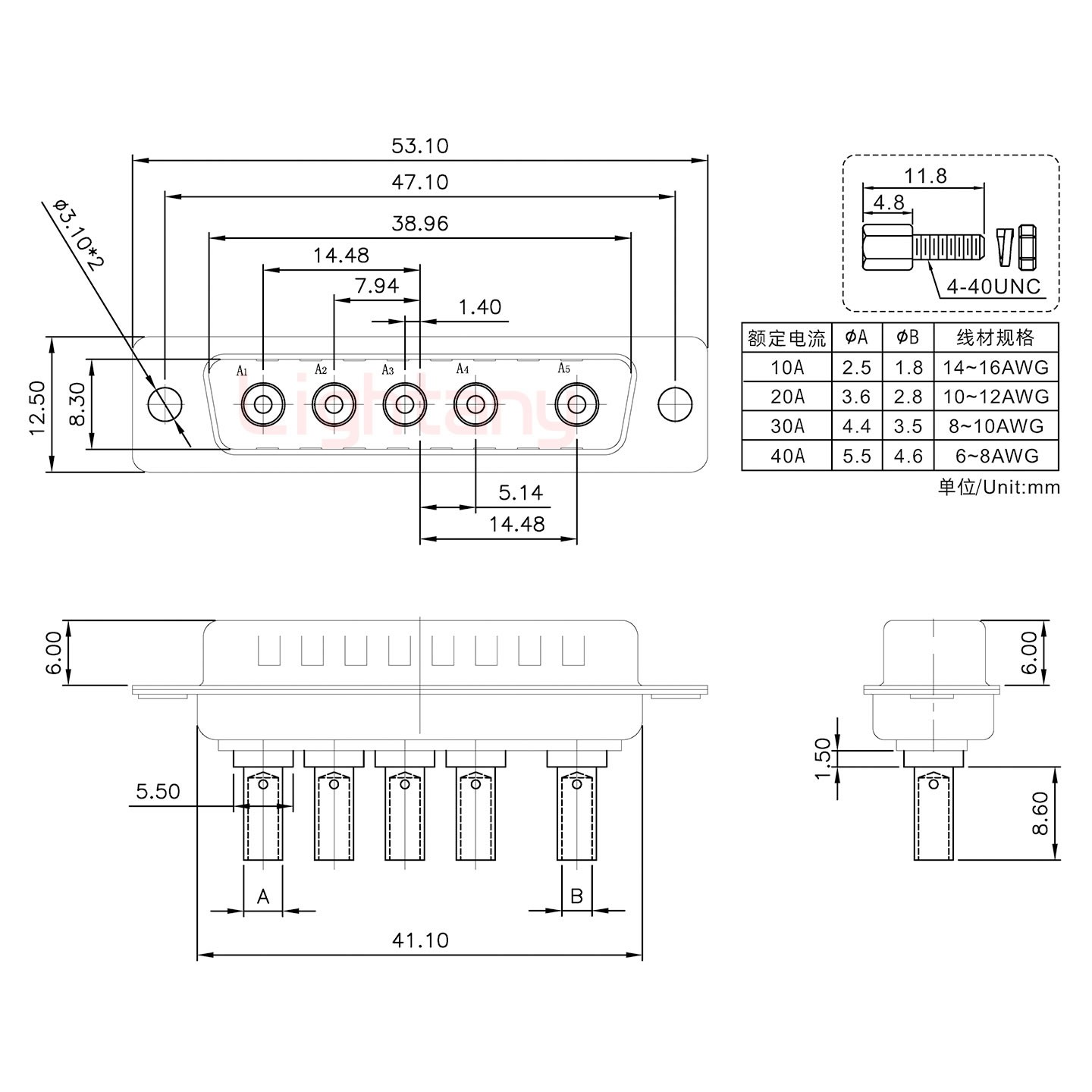 5W5公壓線(xiàn)式/配螺絲螺母/大電流10A