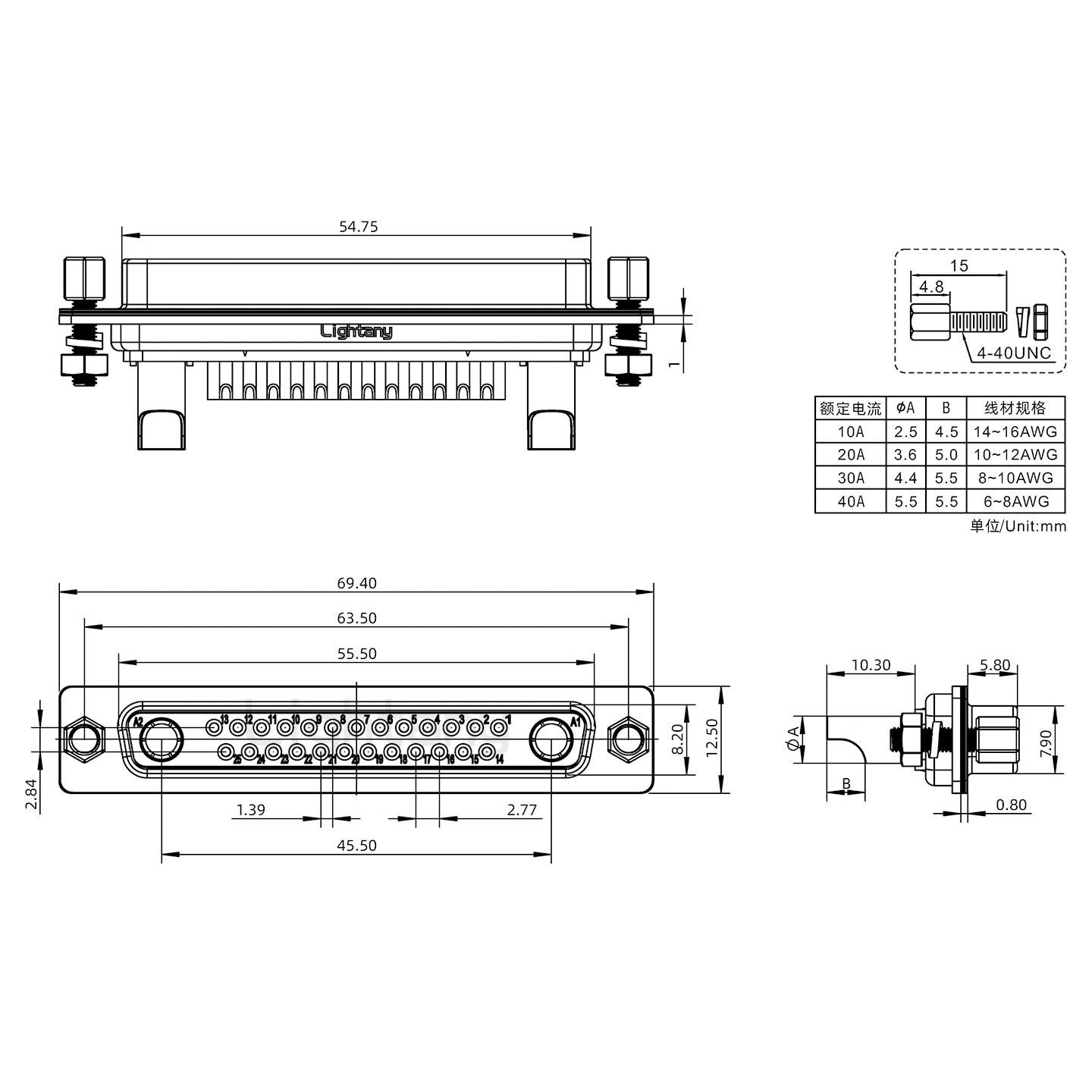 27W2母焊線(xiàn)式/鎖螺絲螺母+防水墊片/大電流40A