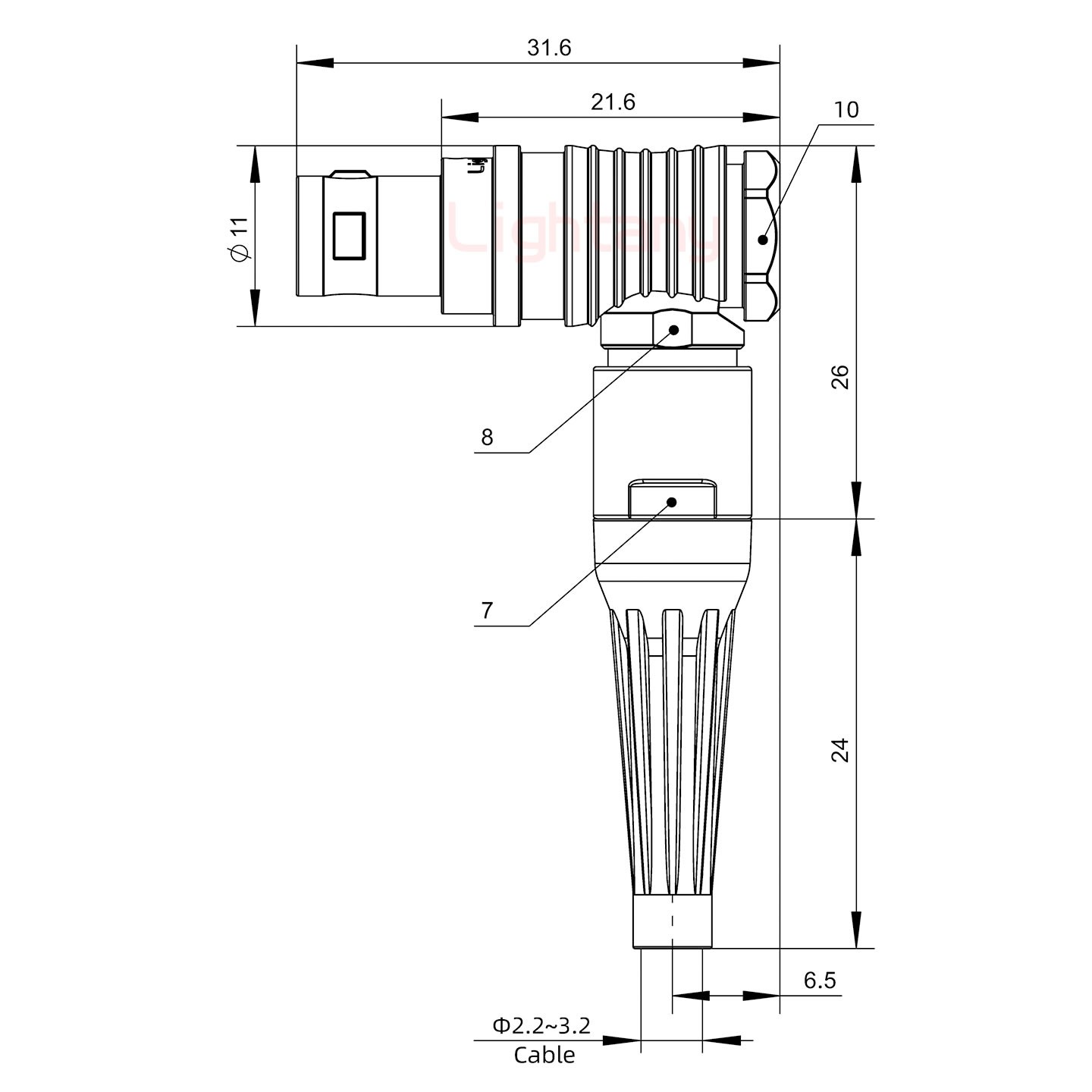 FHG.0B.006.CLAD31Z帶護套彎式插頭